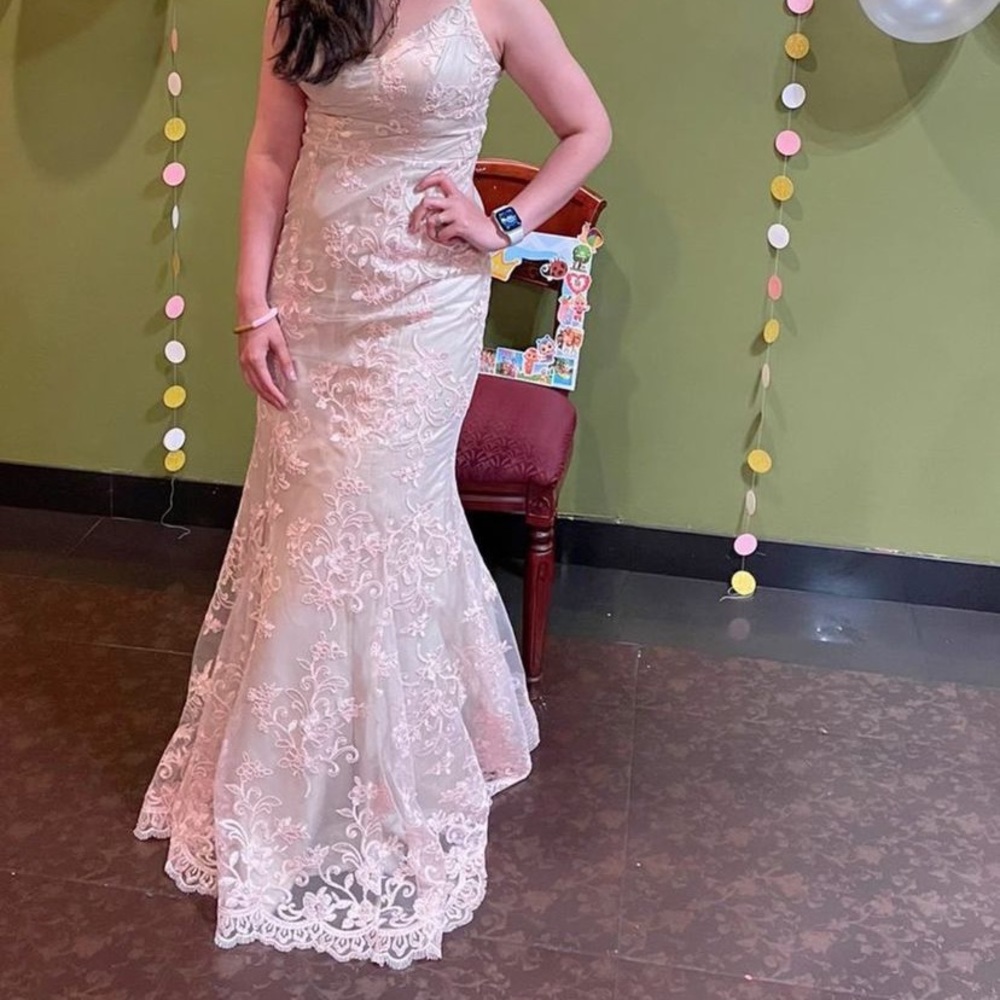 Beautiful thread embroidery fish cut gown